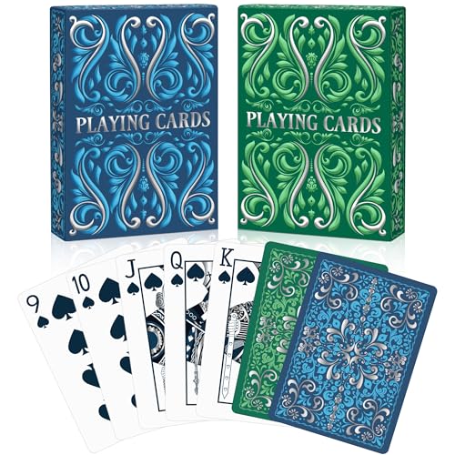 Wkchxd Playing Cards Deck of Cards 2 Pack Standard Playing Cards for Adult Premium Poker Card Set Deck of Playing Card for Blackjack Euchre Canasta Family Game Night Party Games Blue Light Green - Image 1