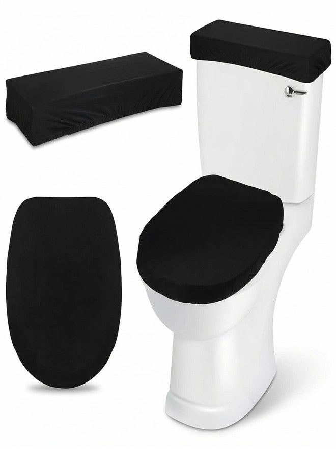 Thrymme 1 Pair Black Toilet Cover and Toilet Tank Cover Set, Soft Stretch Polyester Universal Fit Covers for Most Standard Toilets, Bathroom Decor and Protection - Image 1