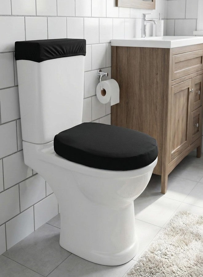 Thrymme 1 Pair Black Toilet Cover and Toilet Tank Cover Set, Soft Stretch Polyester Universal Fit Covers for Most Standard Toilets, Bathroom Decor and Protection - Image 5