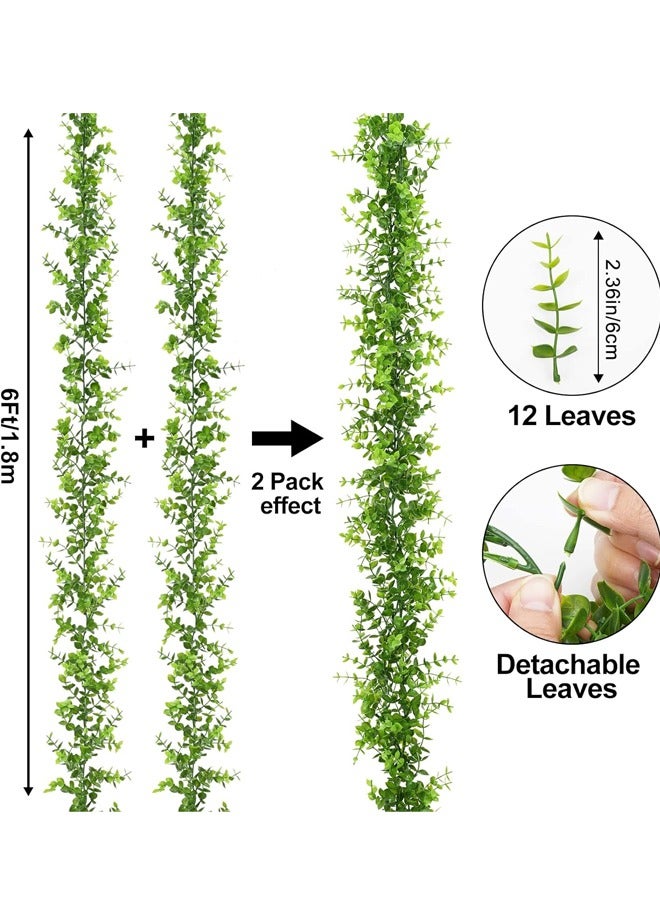 GUSGU 3 حزمة الاصطناعية الأوكاليبتوس جيلاند ، 6Ft / 1.8m مزيفة الأوكاليبتوس الكروم النبات وهمية معلقة أوراق الأوكاليبتوس الخضراء جيلاند للزفاف خلفية قوس جدار الجدول حزب المهرجان في الهواء الطلق ديكور - Image 4