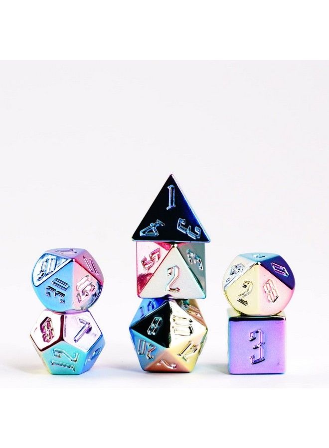 Metallic Dice Games Dice Games 16Mm Aluminum Plated Acrylic Poly Dice Set: Rainbow Aegis Uninked Role Playing Game Dice For Dungeons And Dragons - Image 1