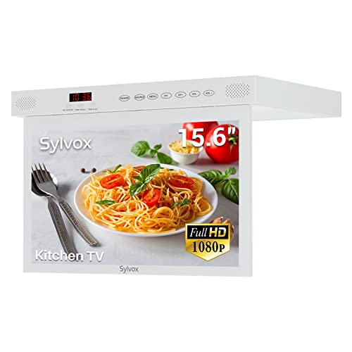SYLVOX 15.6" Under Cabinet Smart TV – 360° Rotation, 90° Flip-Down Screen, Wireless Connectivity, Space-Saving Design for Kitchen, Bedroom, or RV. (Pure White) - Image 1