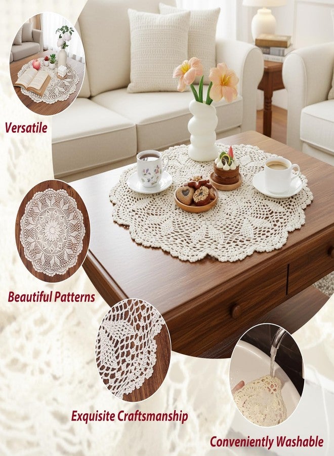 kilofly Handmade Crochet Cotton Lace Table Sofa Doily, Waterlily, Beige, 22 inch - Image 3