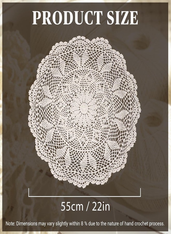 kilofly Handmade Crochet Cotton Lace Table Sofa Doily, Waterlily, Beige, 22 inch - Image 2