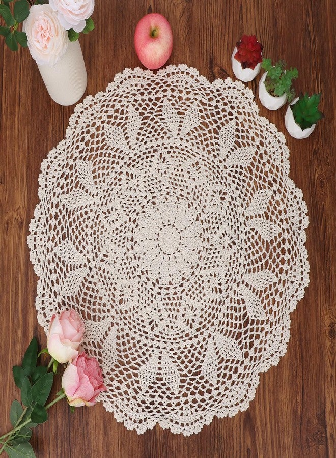 kilofly Handmade Crochet Cotton Lace Table Sofa Doily, Waterlily, Beige, 22 inch - Image 1