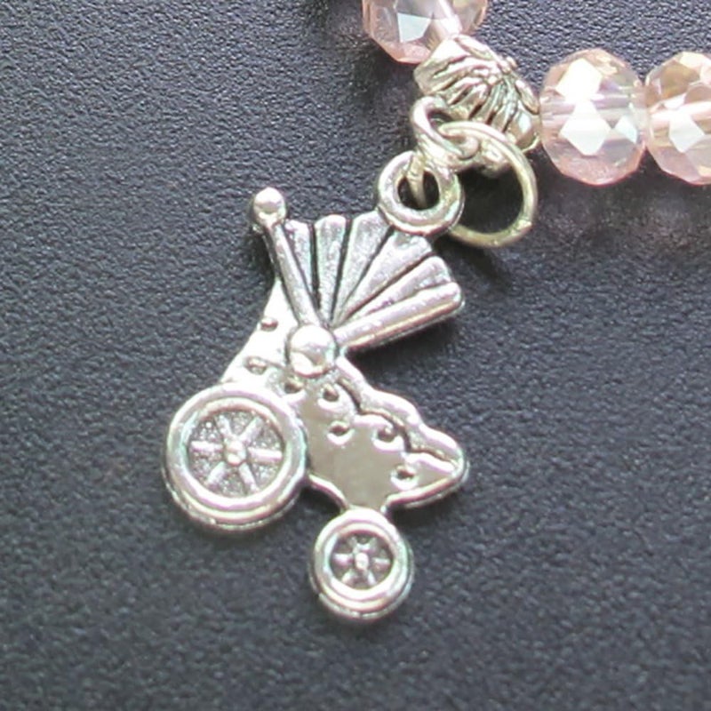 WE Baby Shower Stretchy Pink Crystal Bracelet Favors with Baby Carriage Charm 12Pcs - Image 2