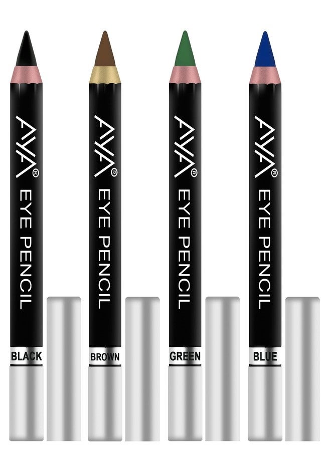 AYA Eye Pencil for Kajal/Eyeliner - set of 4 (Black,Blue,Brown,Green) | Glides Smoothly | Creamy smooth formula | Light weight - Image 1