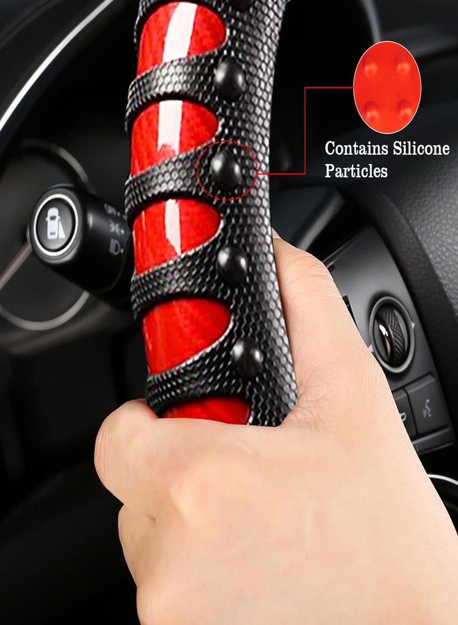 FBLOWMOD Car Leather Steering Wheel Cover - Panapi Material, Universal 14.5-15 Inch Leather Anti-Slip Breathable Auto Steering Wheel Covers for Men Women (3D Massage - Sports Red) - Image 4