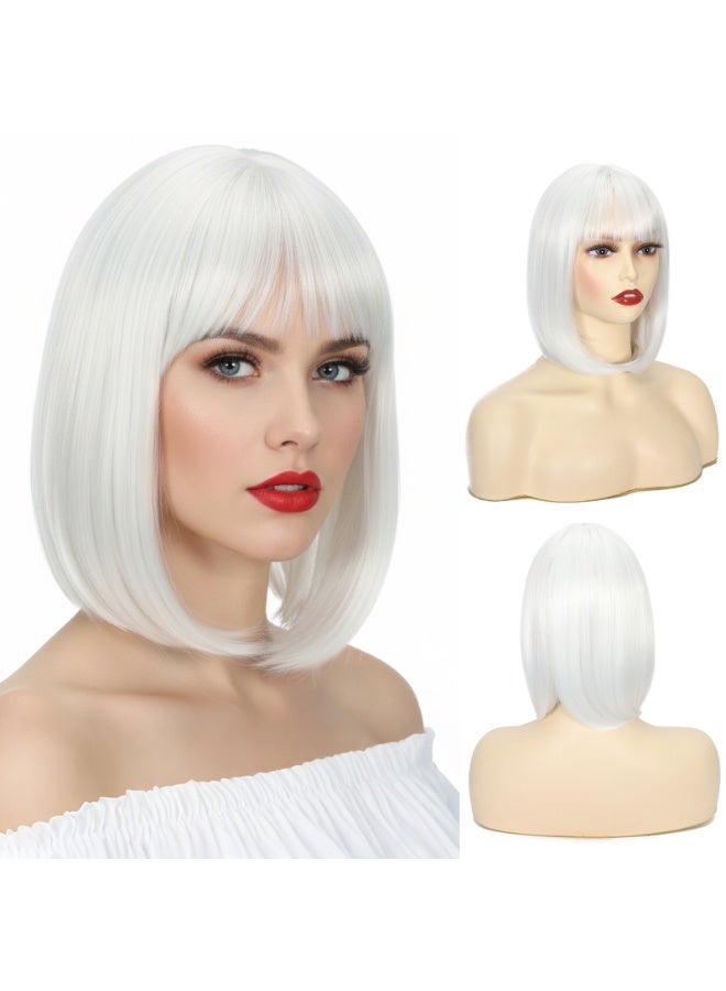 ShineDown 12 inch Bob Wig with Bangs, Heat-Resistant Synthetic Fiber Headband Hairpiece, Lightweight and Straight  for Daily Wear and Occasions - Image 1