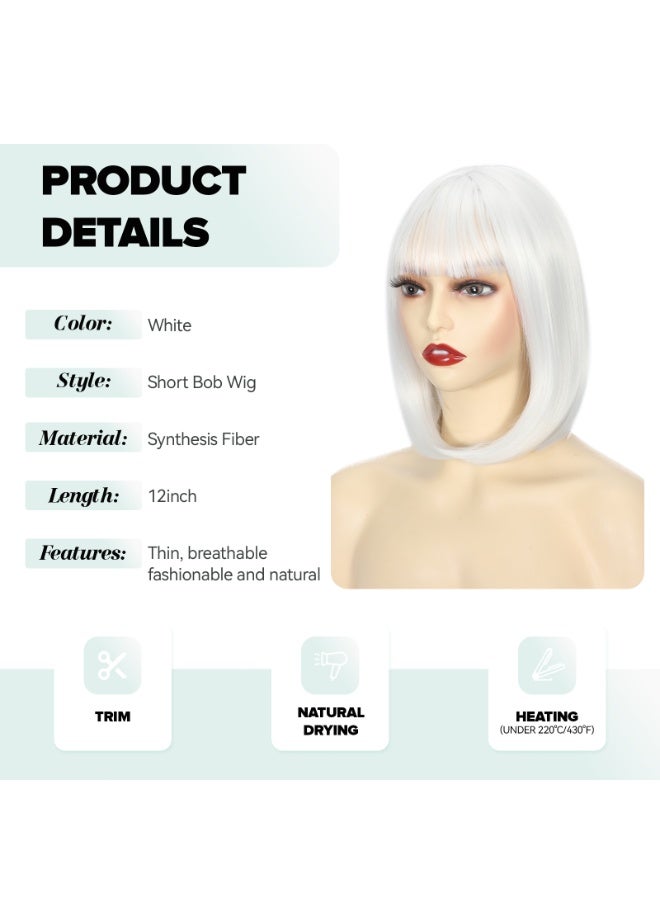 ShineDown 12 inch Bob Wig with Bangs, Heat-Resistant Synthetic Fiber Headband Hairpiece, Lightweight and Straight  for Daily Wear and Occasions - Image 2