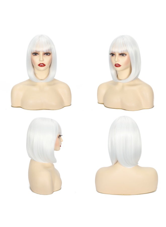 ShineDown 12 inch Bob Wig with Bangs, Heat-Resistant Synthetic Fiber Headband Hairpiece, Lightweight and Straight  for Daily Wear and Occasions - Image 5