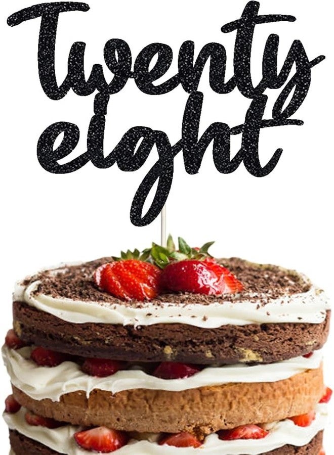 TrifleArte Twenty Eight Birthday Cake Topper | Black Glitter | 28th Anniversary Party Decoration | Double-Sided | Durable & Elegant Smash Cake Décor for Boys & Girls - Image 1