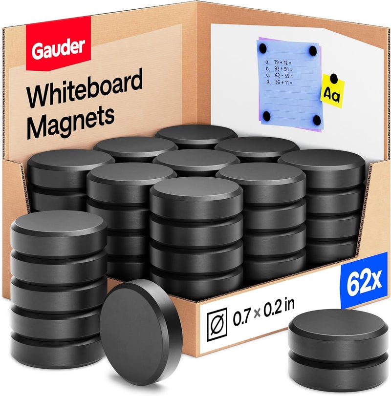 GAUDER Magnets for Whiteboard, Fridge & Bulletin Board - Strong Round Magnetic Discs - Black Magnets for Crafts (62 Pieces - 0.7" x 0.2") - Image 1