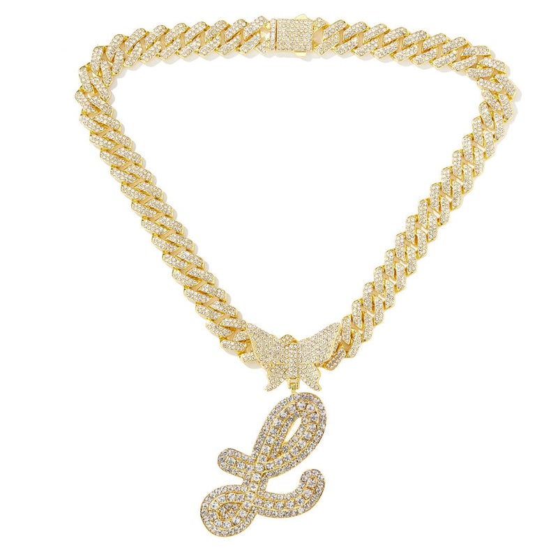 Jacruces Gold Cuban Link Chain for Women Men Initial Letter Custom Name Necklaces Personalized Necklace Iced Out Chain Pendants Customize Bling Necklace Custom Jewelry for Women Men - Image 1