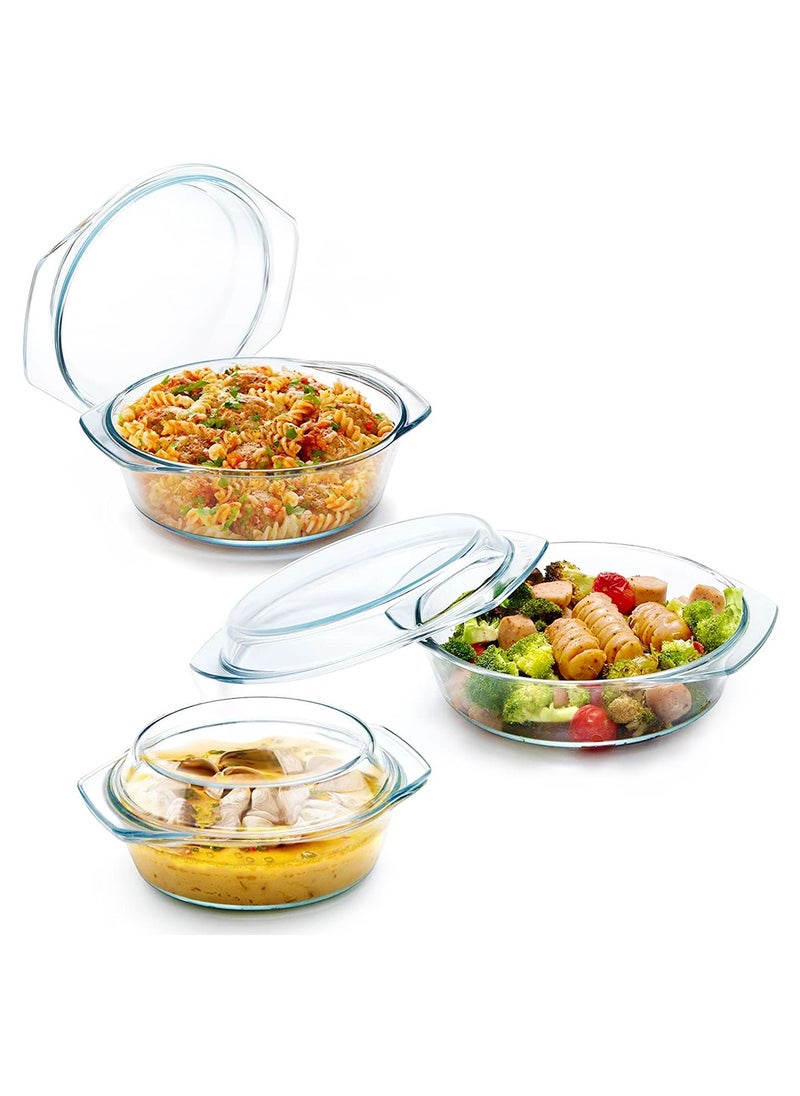 BLACKSTONE - 3-Piece Glass Casserole Set - Premium Borosilicate Bakeware, Includes 700ml, 1500ml, and 2000ml Dishes, Oven, Microwave & Dishwasher Safe - Image 1