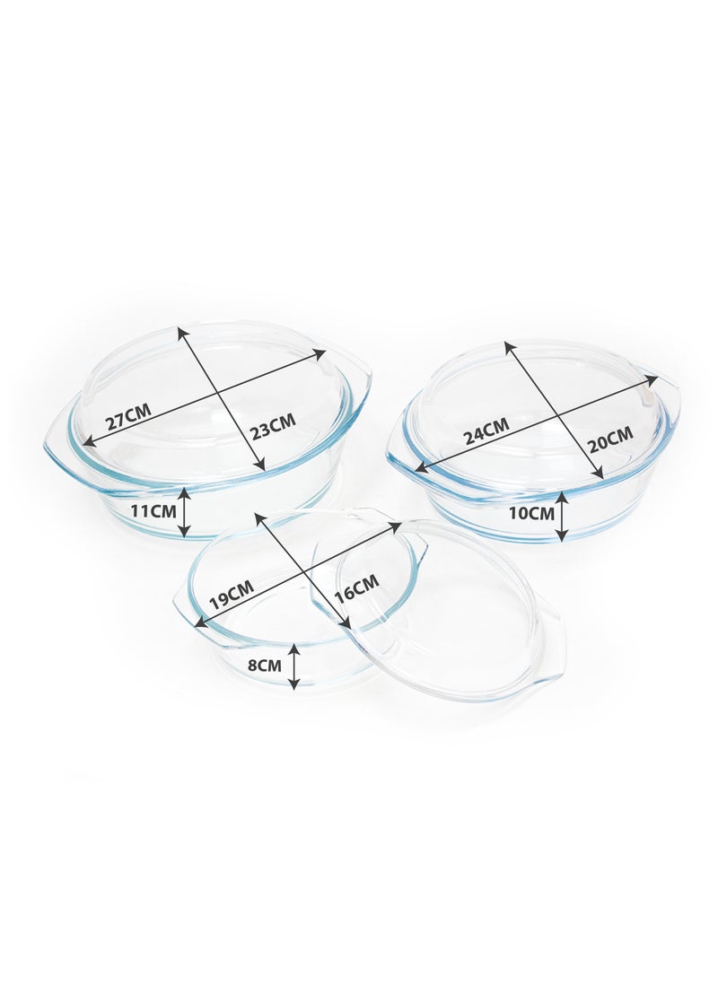 BLACKSTONE - 3-Piece Glass Casserole Set - Premium Borosilicate Bakeware, Includes 700ml, 1500ml, and 2000ml Dishes, Oven, Microwave & Dishwasher Safe - Image 1