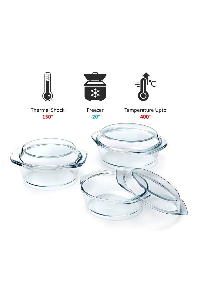 BLACKSTONE - 3-Piece Glass Casserole Set - Premium Borosilicate Bakeware, Includes 700ml, 1500ml, and 2000ml Dishes, Oven, Microwave & Dishwasher Safe - Image 1