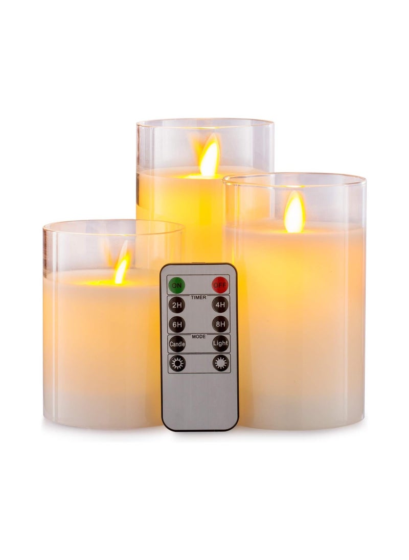 Generic - Flameless Candles Battery Operated Pillar Real Wax Flickering Moving Wick LED Glass Candle Sets with Remote Control Cycling 24 Hours Timer, 3pcs - Image 1