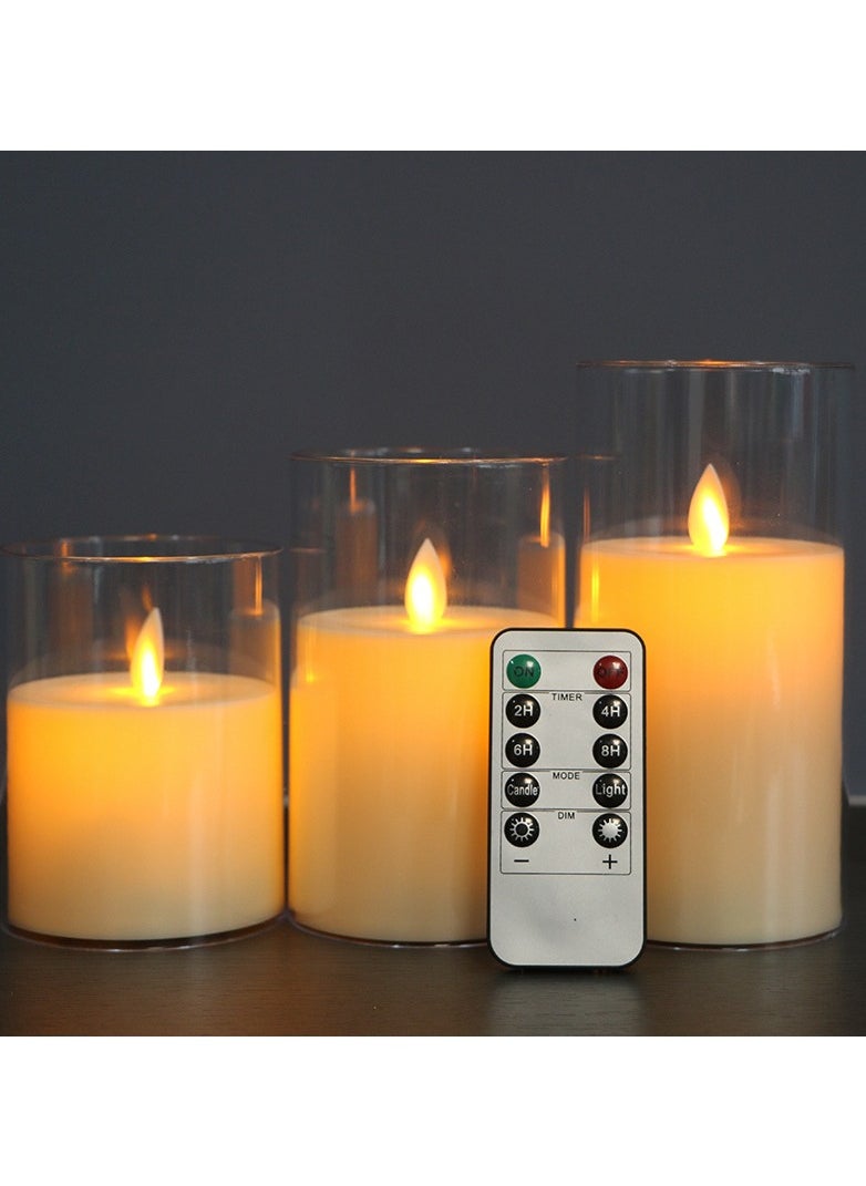 Generic - Flameless Candles Battery Operated Pillar Real Wax Flickering Moving Wick LED Glass Candle Sets with Remote Control Cycling 24 Hours Timer, 3pcs - Image 1