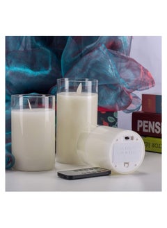 Generic Flameless Candles Battery Operated Pillar Real Wax Flickering Moving Wick LED Glass Candle Sets with Remote Control Cycling 24 Hours Timer, 3pcs  - Image 4