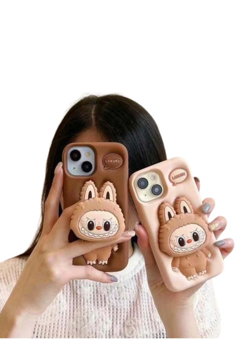 Case Club 2pcs Combo Cute 3D Labubu Bunny Silicone Case Combo for iPhone 16 Pro Max – Smile Cartoon Series (Pack of 2 – Beige & Brown) - Image 2