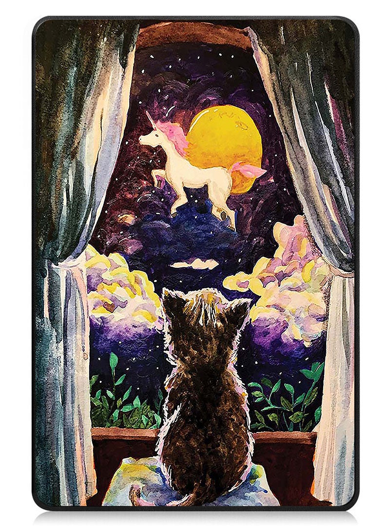 Theodor Protective Flip Case For Apple iPad Pro 13 (2024) With Trifold Stand Auto Wake Sleep Shockproof Cover Cat and Unicorn Illustration - Image 1