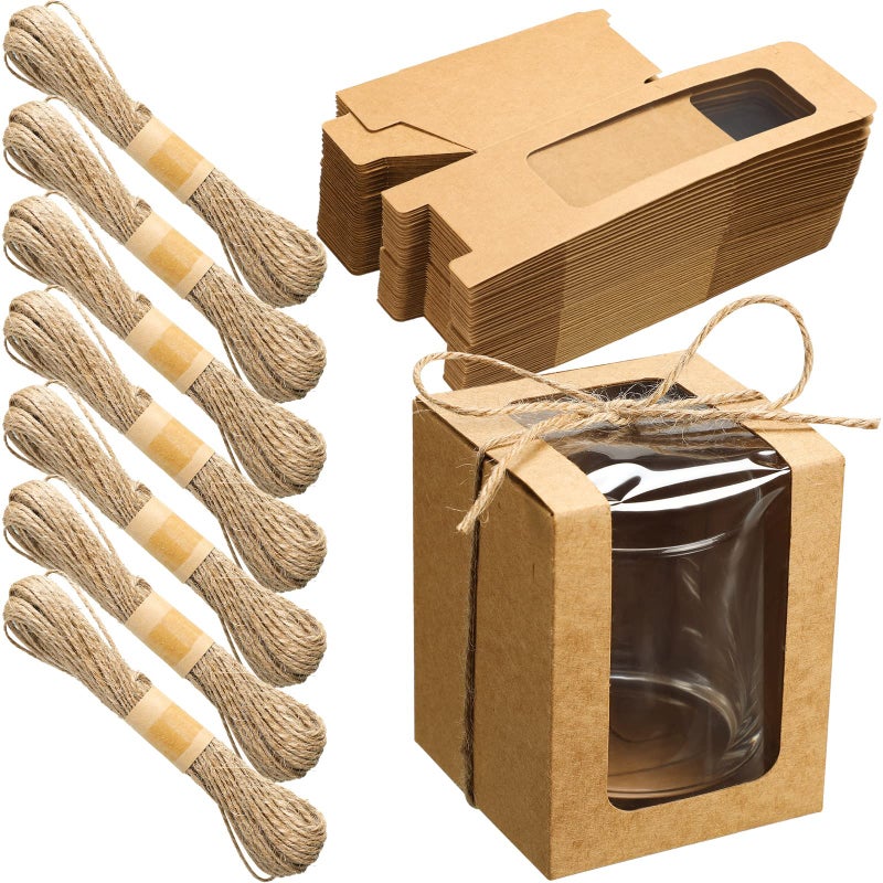 تيلينغ مجموعة تيلينج من 50 علبة هدايا بيضاء، علبة عرض للأواني الزجاجية بنافذة شفافة، علبة هدايا لكأس نبيذ بدون ساق سعة 9 أونصة، علبة تخزين لكأس النبيذ لحفلات الزفاف، وحفلات توديع العزوبية، وحفلات استقبال المولود، وحفلات أعياد الميلاد، وتوزيعات الهدايا - Image 1