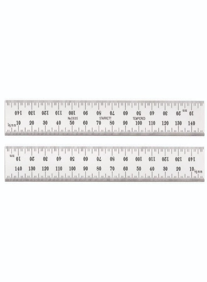 Starrett Spring Tempered Steel Rule with Satin Chrome Finish, Quick Reading and Millimeter Graduation - 150mm Length, 35 Graduation Type, 1.2mm Thickness - C635-150 - Image 1
