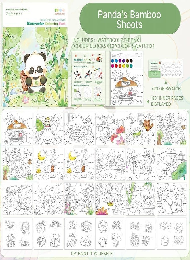 SAMVARDHAN Watercolor Painting Book Set – DIY Graffiti Coloring Note-Book with Watercolor Gouache Brush, Creative Cartoon Coloring Book, Dip Water to Paint Painting Set for Kids (Panda) - Image 2