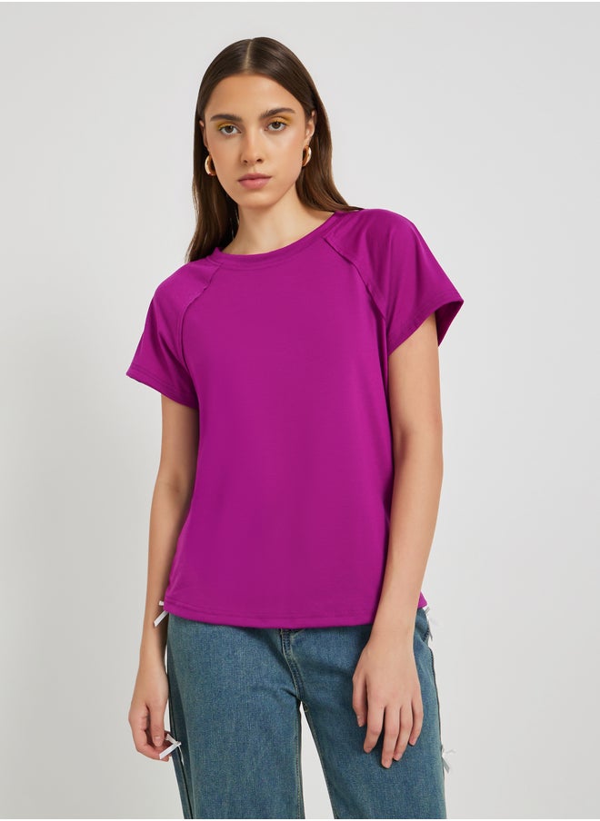 Take Two Solid Seam Detail Round Neck T-Shirt  - Image 3