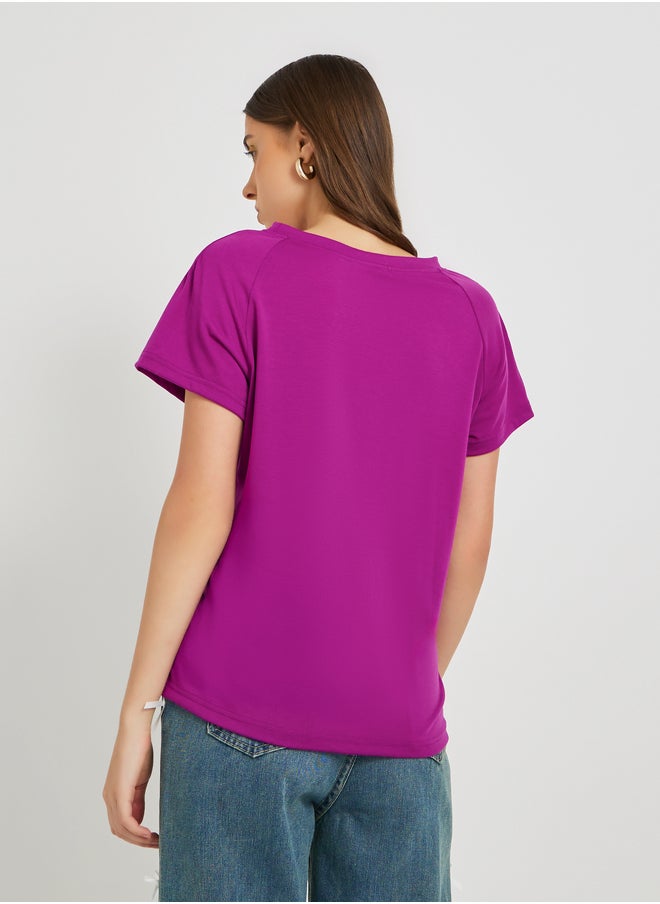 Take Two Solid Seam Detail Round Neck T-Shirt  - Image 5