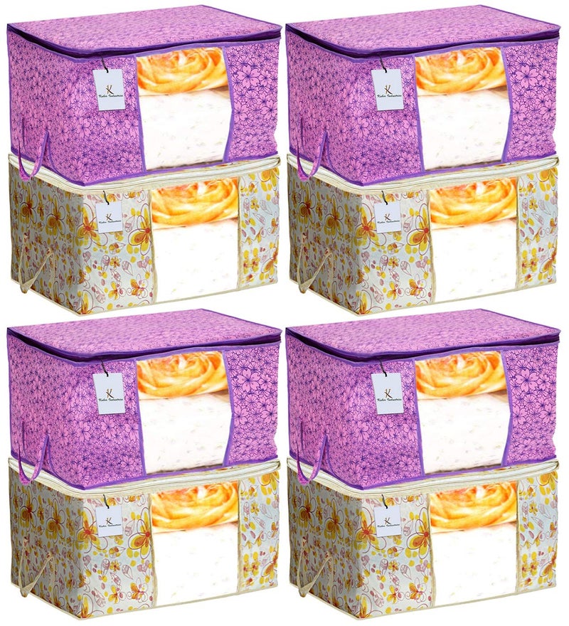 Kuber Industries Metalic Printed 8 Piece Non Woven Fabric Underbed Storage BagCloth OrganiserBlanket Cover with Transparent Window Pink Purple Ivory Red CTKTC41196 - Image 1