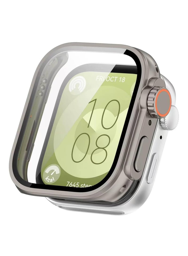 Compatible for Huawei Watch Fit 4 / Fit4 Pro Case Cover Screen Protector with Tempered Glass Film Screen Protection Case Scratch Resistant Bumper Cover Defense Edge for Women Men (Titanium Grey)