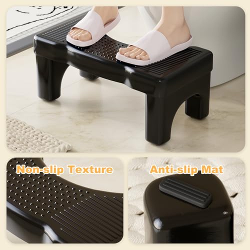 Kzeirm Black Toilet Stool Squat Adult, 7" Squatting Poop Stool for Toilets, Bathroom Foot Rest Stools for Pooping, Potty Toilet Step Stool for Toddlers & Adults, Non-Slip Pads - Image 3