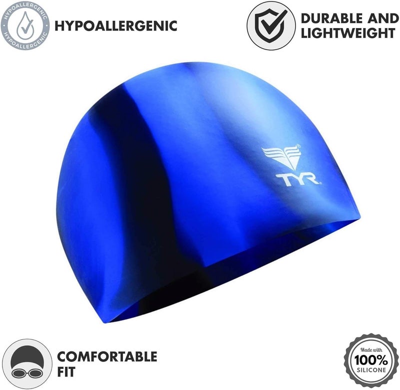 TYR Multi-Color Silicone Adult Swim Cap - Blue - Image 2