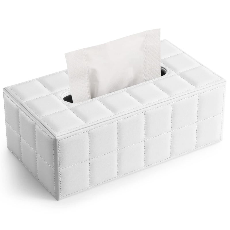 GORESE Rectangular Tissue Box Holder Tissue Box Cover PU Leather Facial Tissue Dispenser for Home Bathroom Living Room Bedroom Dinning Room Office Car Automotive DecorationWhite
