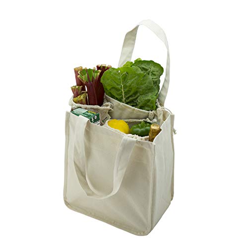 Simple Ecology Organic Cotton Deluxe Reusable Grocery Shopping Bag with Bottle Sleeves and Rigid Bottom Support (UPDATED DESIGN) - Natural - Image 1