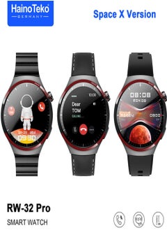 Germany RW-32 Watch 4 Pro SpaceX CURVED Glass Smartwatch with 3 pair straps-Black