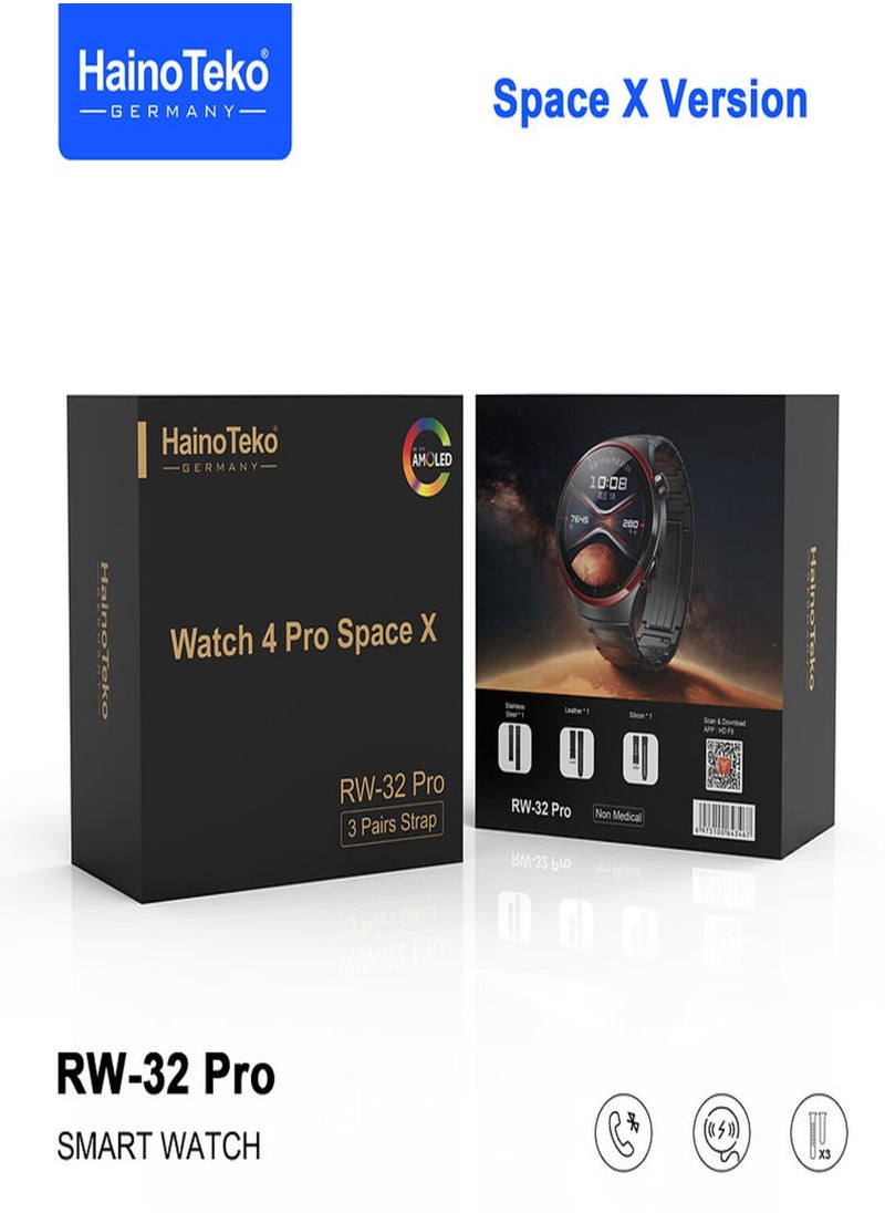Haino Teko - Germany RW-32 Watch 4 Pro SpaceX CURVED Glass Smartwatch with 3 pair straps-Black - Image 1
