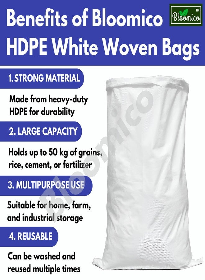 Bloomico HDPE White Woven Bags – Heavy Duty 50 Kg Polypropylene Bori/Bora for Rice, Grains, Cement, Fertilizer, Waste, Storage | Reusable, Durable, Multipurpose Packing Sacks (Set of 4) - Image 2
