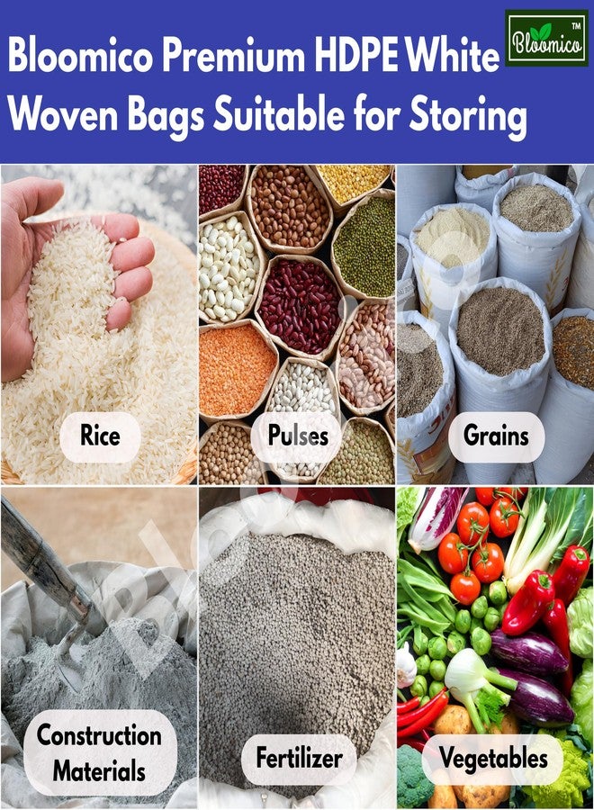 Bloomico HDPE White Woven Bags – Heavy Duty 50 Kg Polypropylene Bori/Bora for Rice, Grains, Cement, Fertilizer, Waste, Storage | Reusable, Durable, Multipurpose Packing Sacks (Set of 4) - Image 3