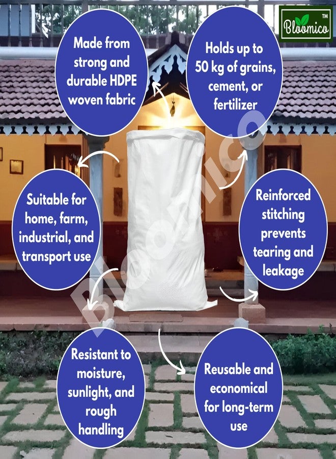 Bloomico HDPE White Woven Bags – Heavy Duty 50 Kg Polypropylene Bori/Bora for Rice, Grains, Cement, Fertilizer, Waste, Storage | Reusable, Durable, Multipurpose Packing Sacks (Set of 4) - Image 5