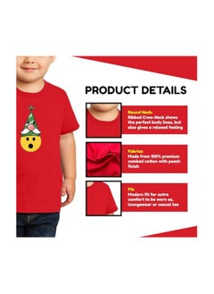 PRINTSHOP4ME Christmas Emoji Kids Red T-Shirt For Boys–Soft Cotton Round Neck Short Sleeve T-Shirt With Smiley Face Emoji–Great For Parties  - Image 4