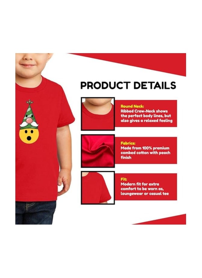 PRINTSHOP4ME - Christmas Emoji Kids Red T-Shirt For Boys–Soft Cotton Round Neck Short Sleeve T-Shirt With Smiley Face Emoji–Great For Parties - Image 1