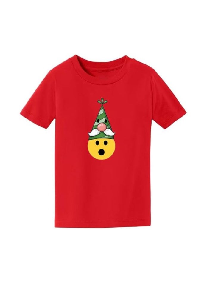PRINTSHOP4ME - Christmas Emoji Kids Red T-Shirt For Boys–Soft Cotton Round Neck Short Sleeve T-Shirt With Smiley Face Emoji–Great For Parties - Image 1
