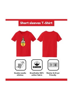PRINTSHOP4ME Christmas Emoji Kids Red T-Shirt For Boys–Soft Cotton Round Neck Short Sleeve T-Shirt With Smiley Face Emoji–Great For Parties  - Image 5