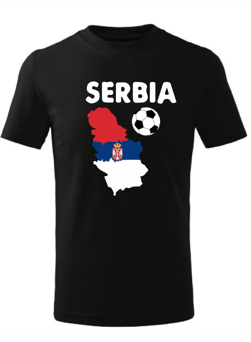 Serbia Football Team World Fans printed T shirts Supporting The Team Football Team Jersey T shirts For Men | Women | Kids to win the cup (Black)  - Image 1