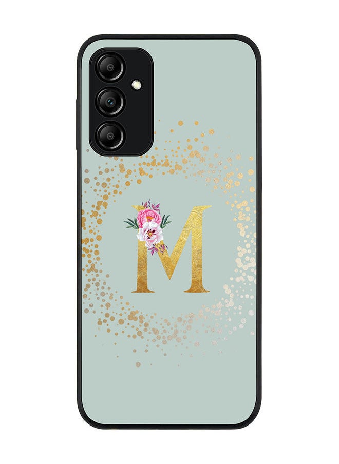 Stylizedd Rugged Black edge case for Samsung Galaxy A14 4G/5G Slim fit Soft Case Flexible Rubber Edges Anti Drop TPU Gel Thin Cover - Custom Monogram Initial Letter Floral Pattern Alphabet - M (Light Grey)  - Image 1