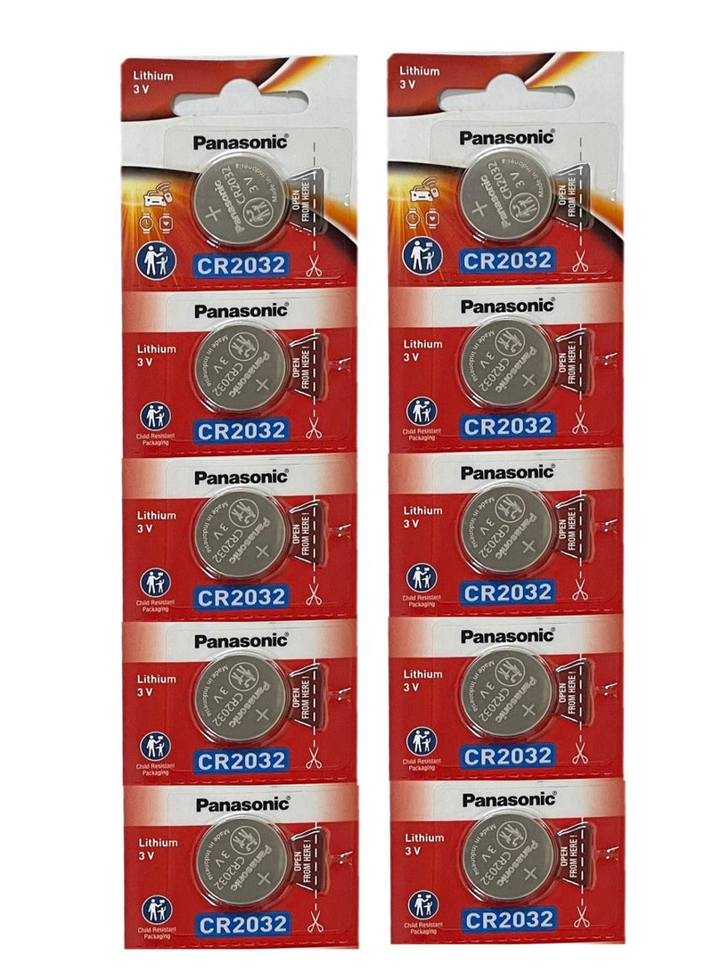 Panasonic 10 Pieces CR2032 Lithium 3V Coin Cell Battery - Image 1