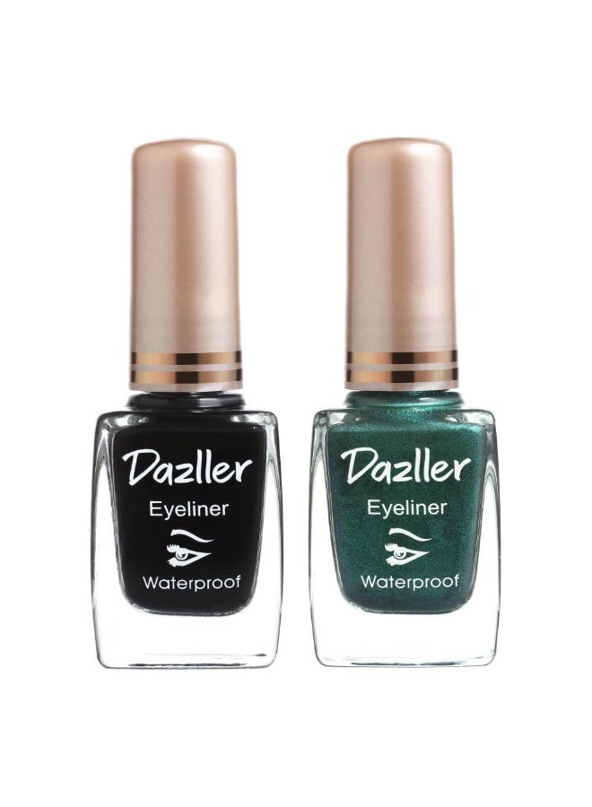 دازلير محدد عيون سائل دازلر مقاوم للماء، 19 مل، أسود + أخضر، مقاوم للتلطخ، مطفي، سهل الاستخدام بمسحة واحدة، يدوم طويلاً، غني بالألوان، خفيف الوزن، سريع الجفاف - Image 1